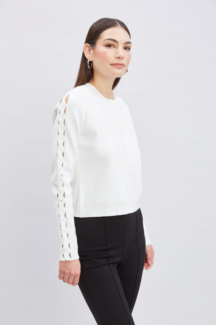 Elie Tahari Cut Out Cardigan WHITE