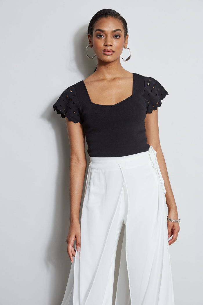 elie tahari Cut Out Flutter Sleeve Sweater NOIR