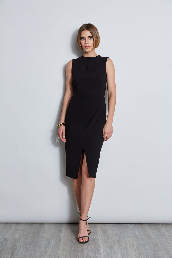 elie tahari Dart Neck Faux Wrap Dress BLACK