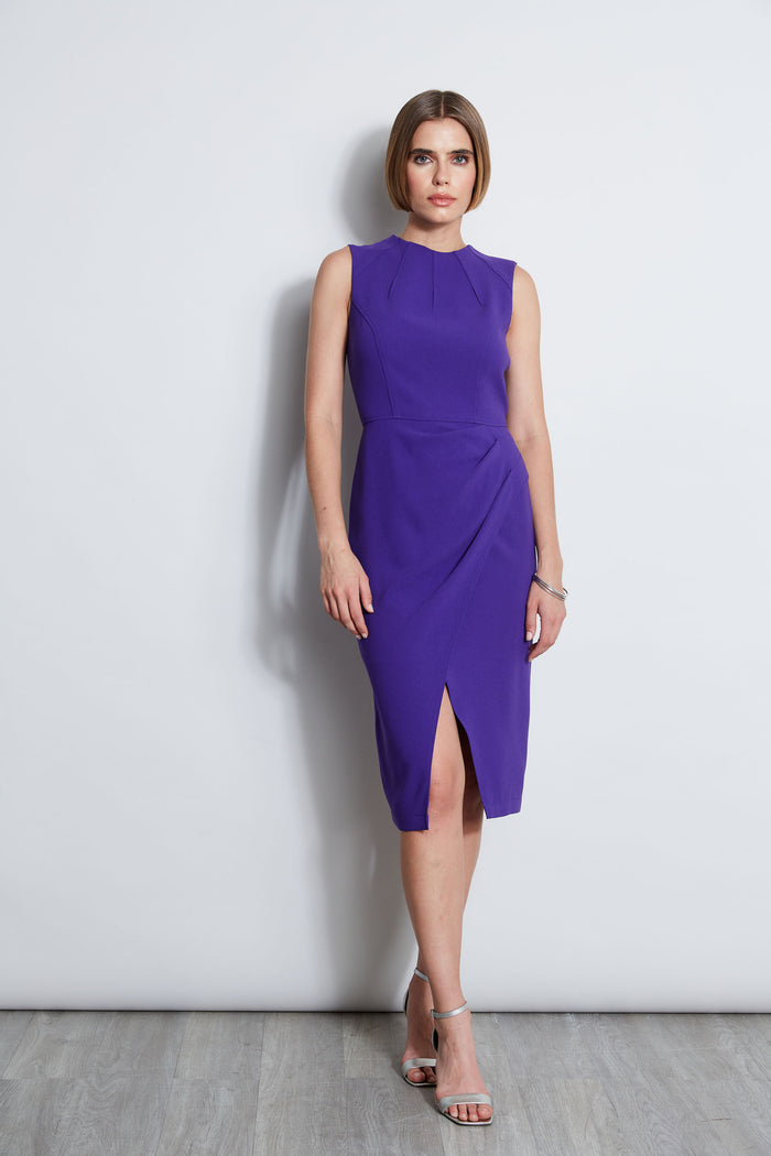 elie tahari Dart Neck Faux Wrap Dress GRAPE