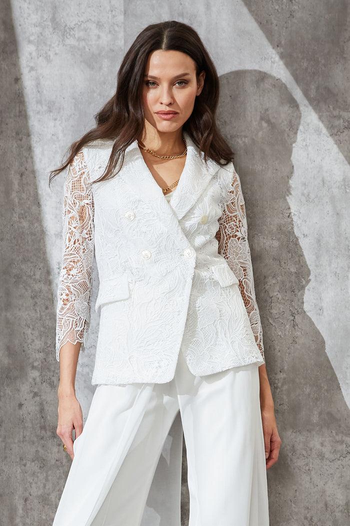 Elie Tahari Double Breasted Lace Blazer FOAM