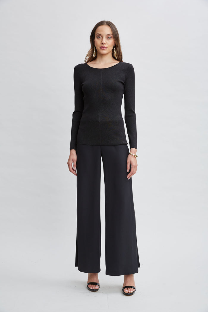 Elie Tahari Draped Chain Lurex Sweater NOIR LUREX