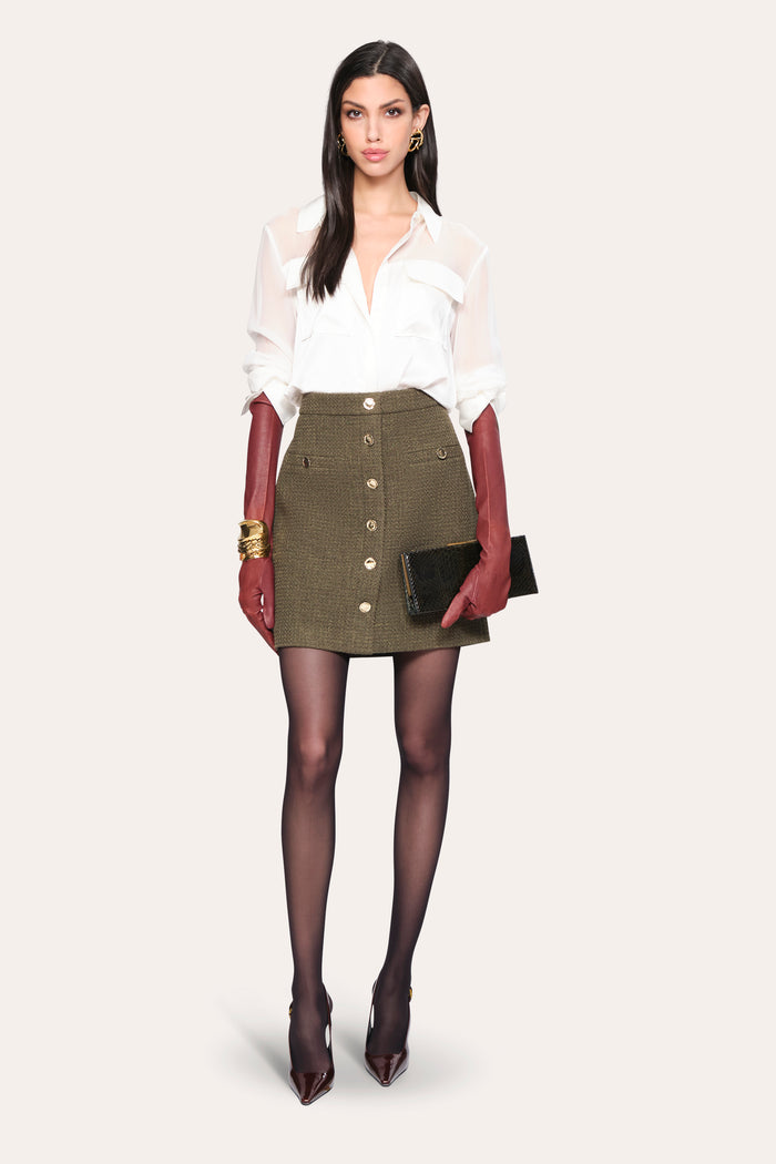 Elie Tahari Ella Tweed Skirt OLIVE