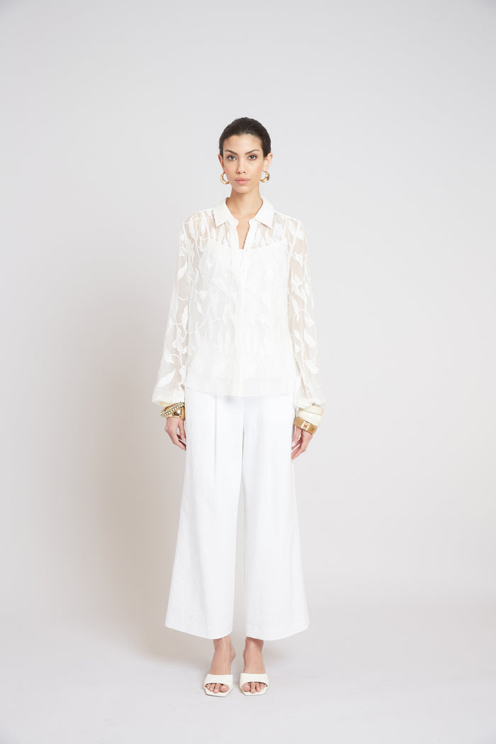 Elie Tahari Embroidered Chiffon Shirt PEARL