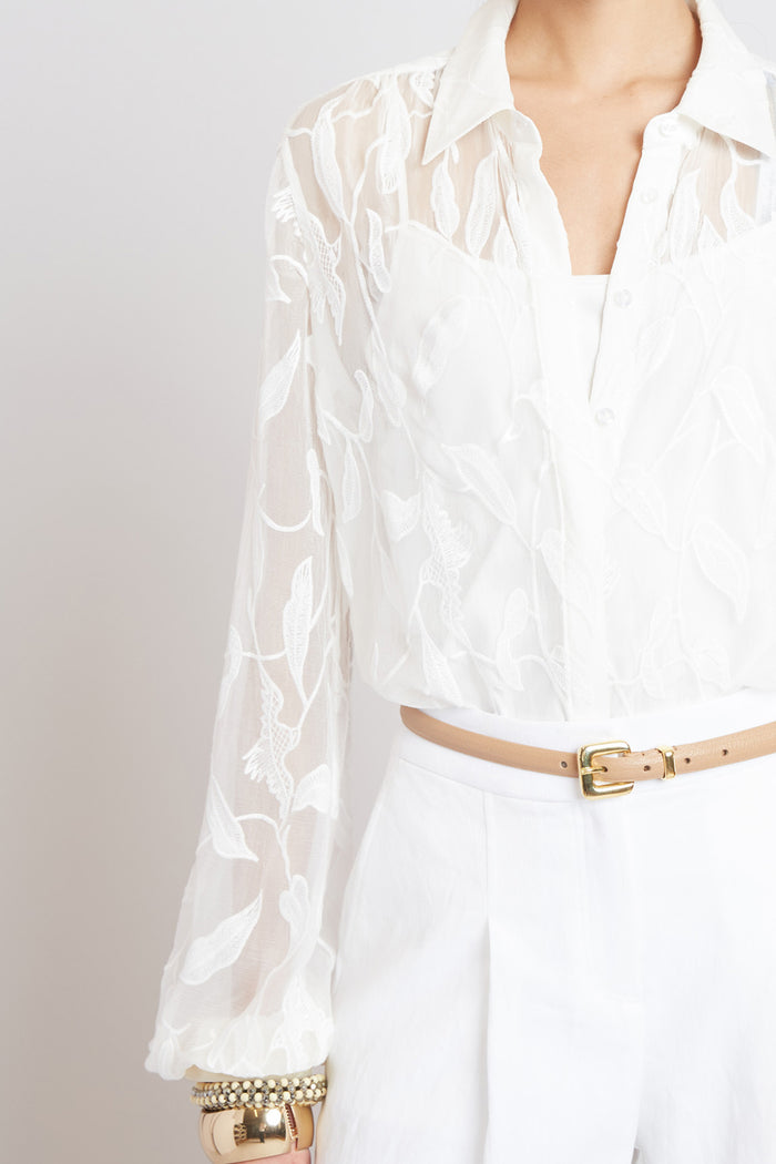 Elie Tahari Embroidered Chiffon Shirt PEARL