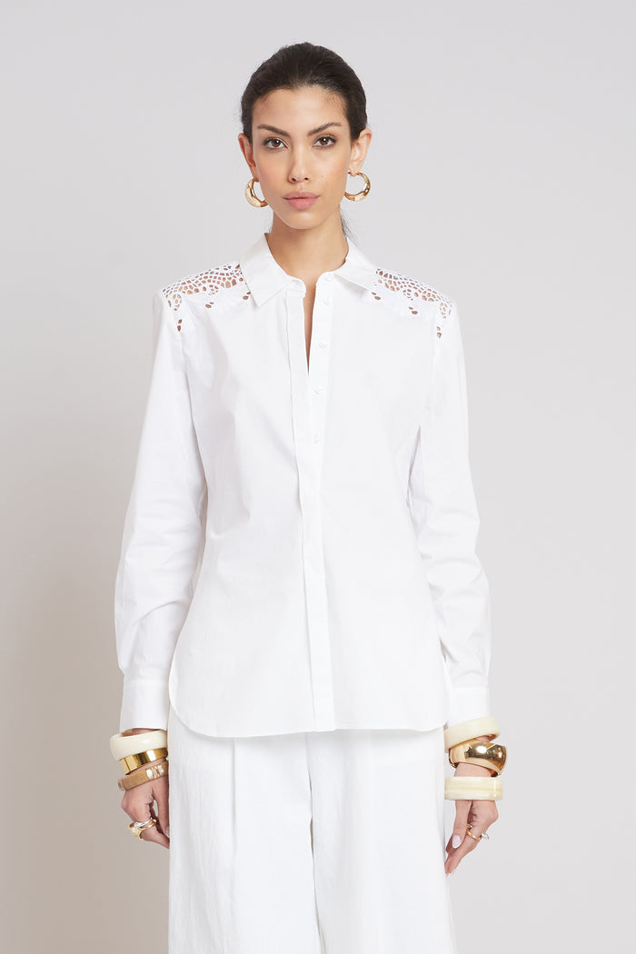 Elie Tahari Embroidered Cotton Shirt WHITE