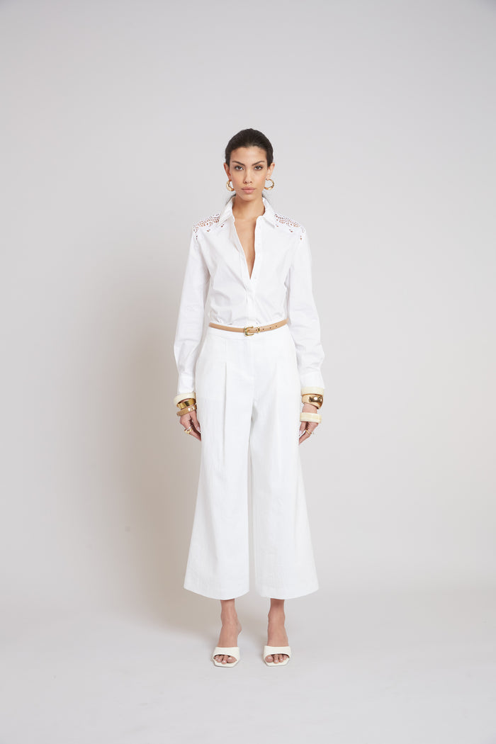 Elie Tahari Embroidered Cotton Shirt WHITE