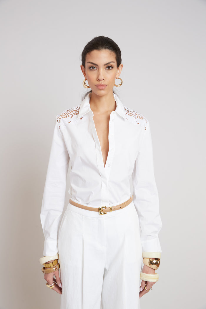 Elie Tahari Embroidered Cotton Shirt WHITE