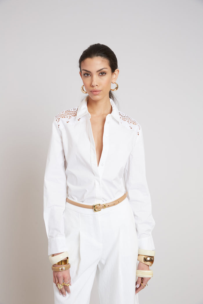 elie tahari Embroidered Cotton Shirt WHITE