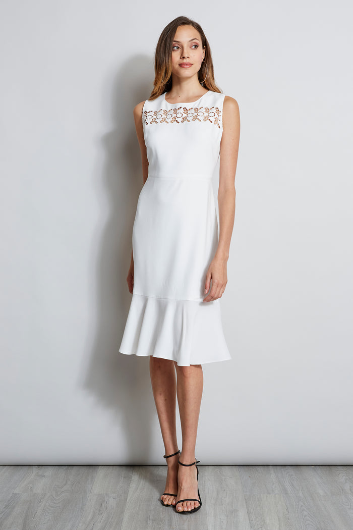 elie tahari Embroidered Fit & Flare Dress FOAM
