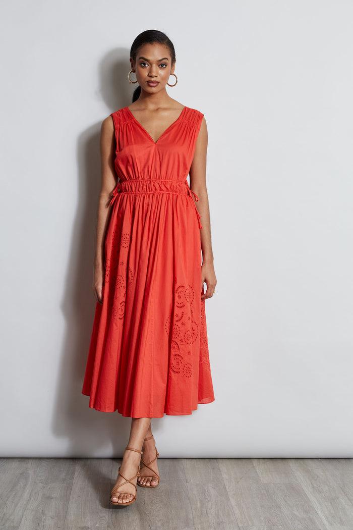 elie tahari Embroidered Midi Dress JUPITER GLOW