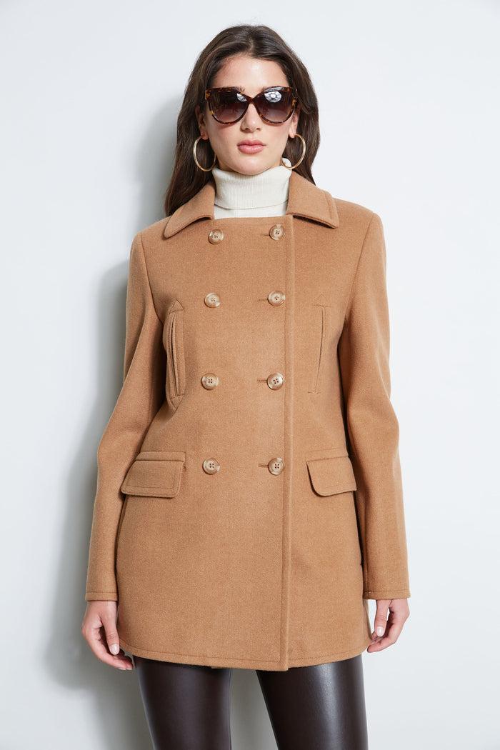 elie tahari Faux Fur Collar Peacoat CAMEL