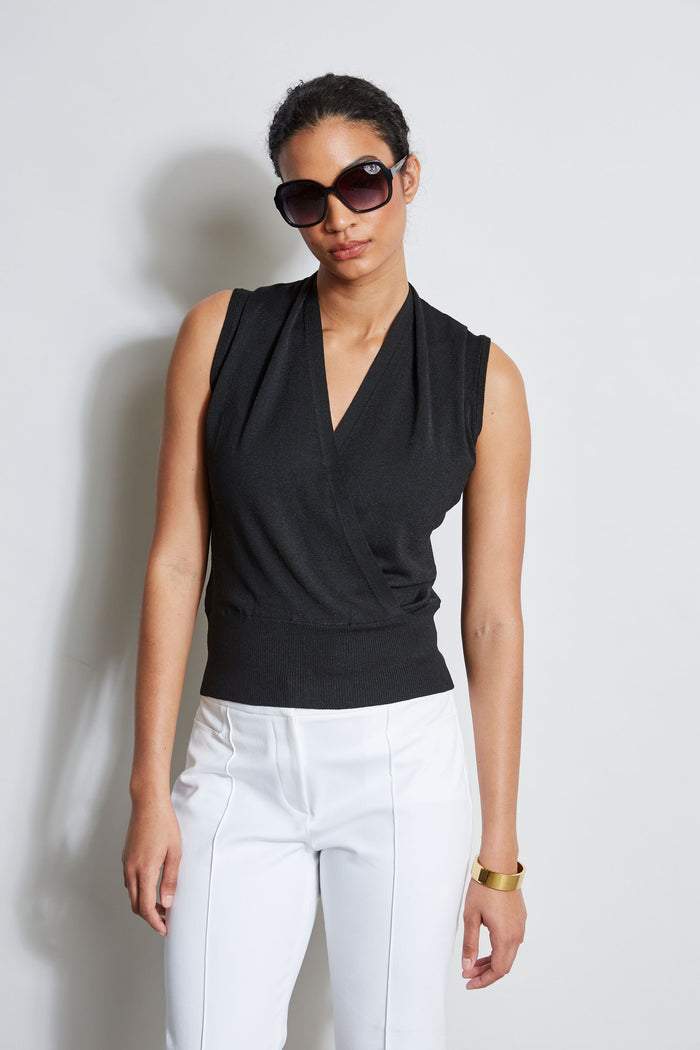 elie tahari Faux Wrap Sweater BLACK