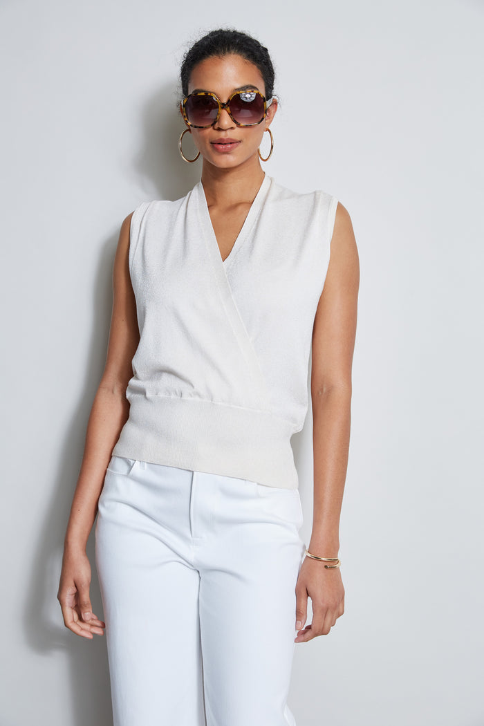 elie tahari Faux Wrap Sweater PEARL