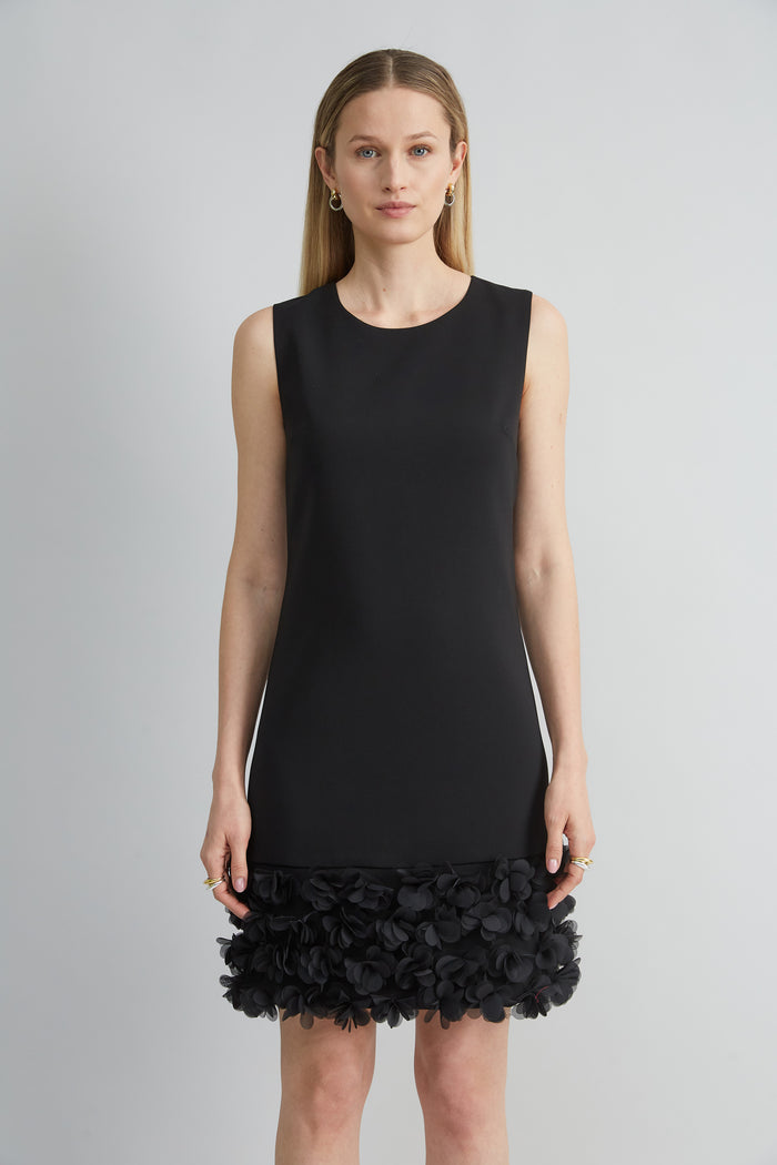 Elie Tahari Floral Hem Shift Dress BLACK