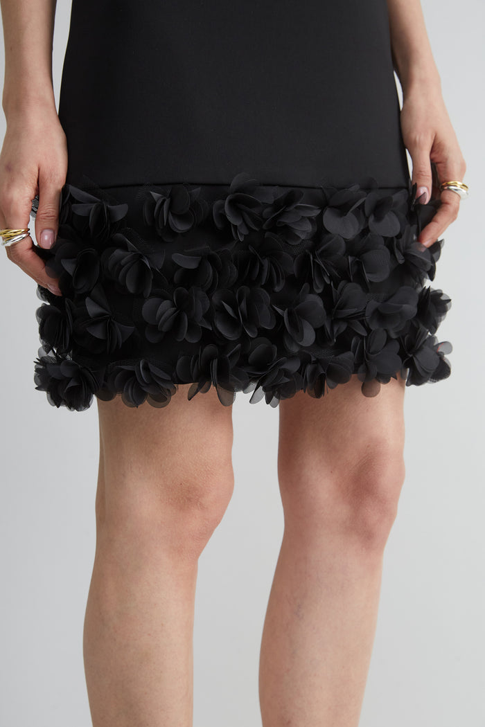 Elie Tahari Floral Hem Shift Dress BLACK