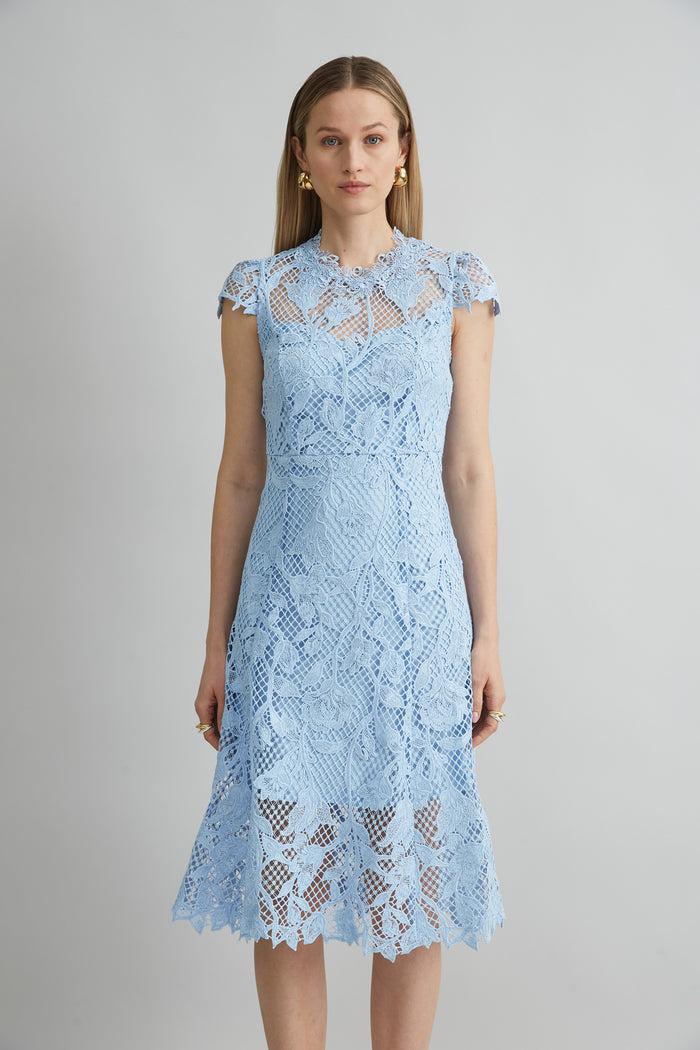 Elie Tahari Floral Lace Midi Dress SEAFOAM