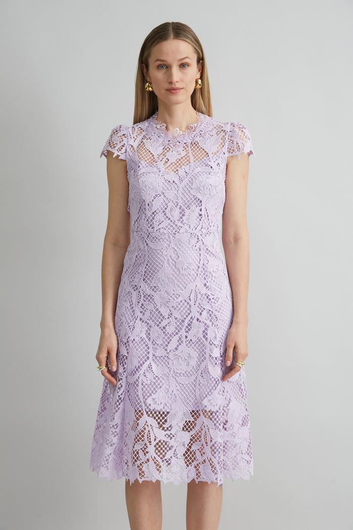 Elie Tahari Floral Lace Midi Dress THISTLE
