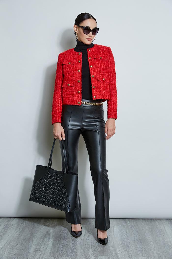 Elie Tahari French Tweed Button Jacket FLAME RED