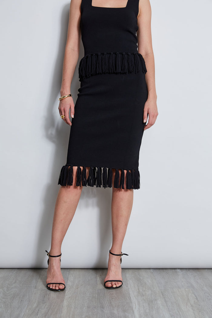 elie tahari Fringe Hem Knit Skirt NOIR