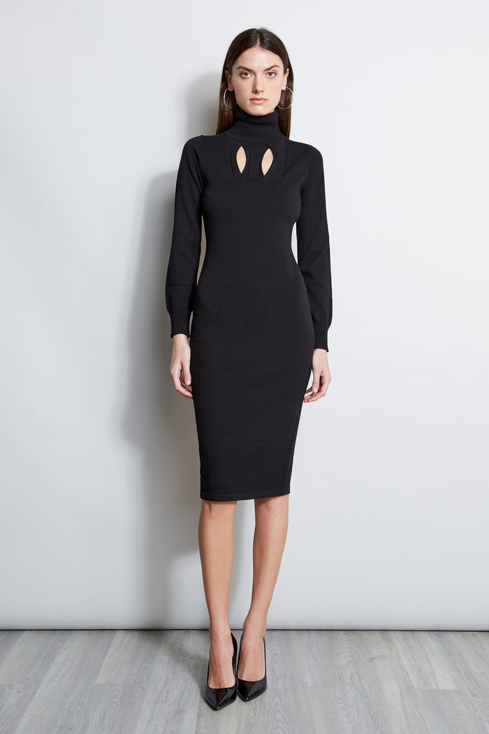 elie tahari Geometric Keyhole Dress BLACK