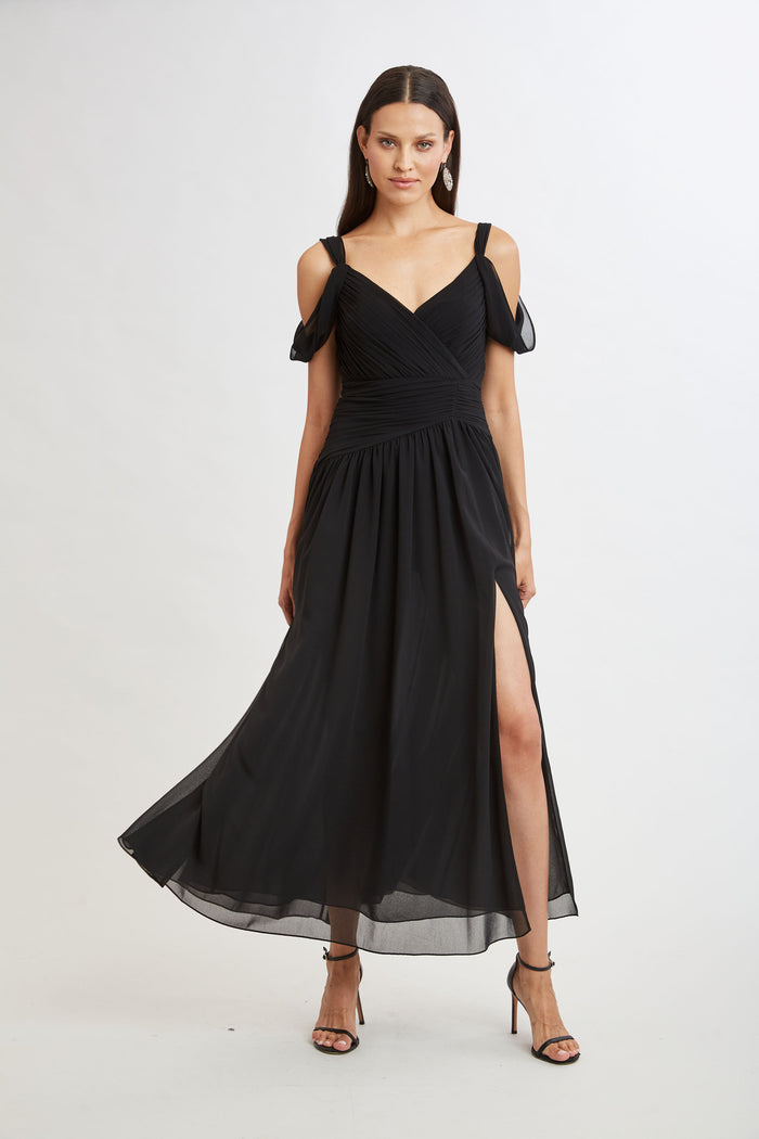 elie tahari Georgette Cold Shoulder Gown BLACK
