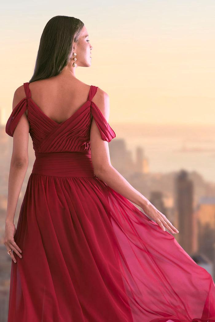 Elie Tahari Georgette Cold Shoulder Gown GARNET