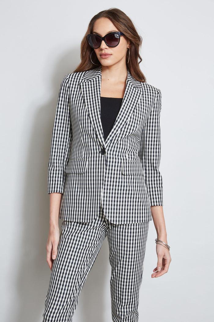 elie tahari Gingham Blazer BLACK-WHITE