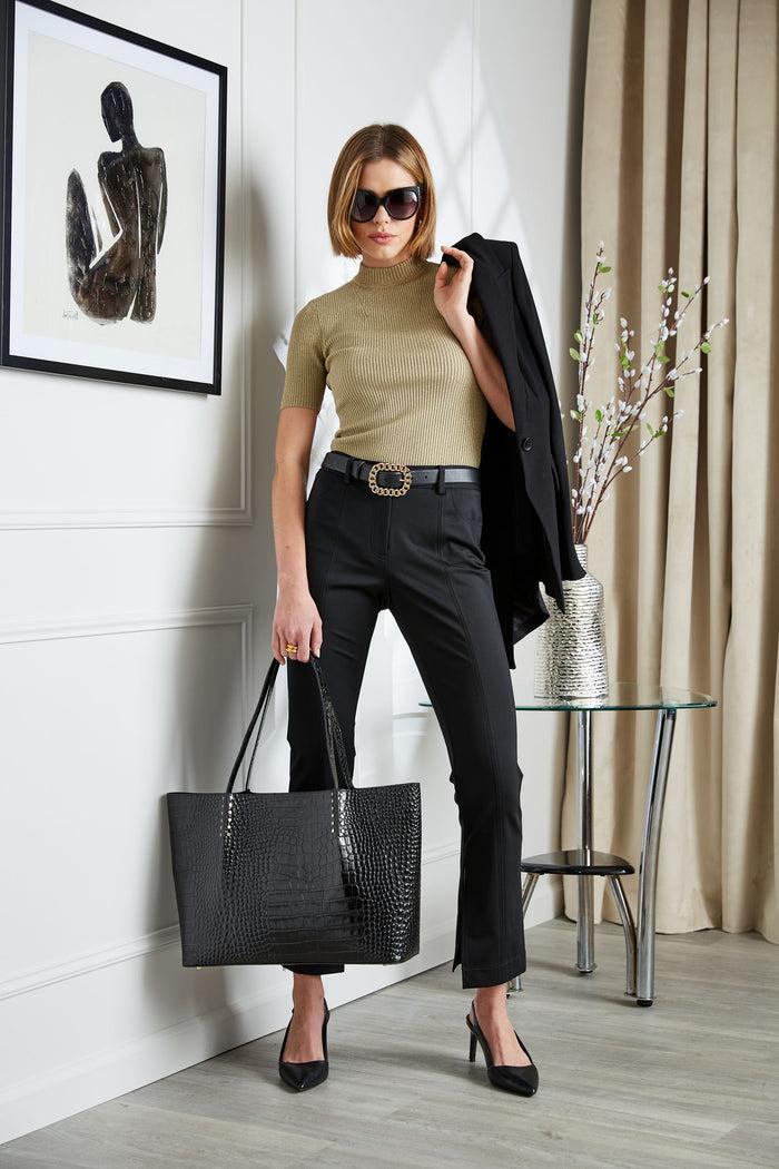 Elie Tahari Inseam Slit Ponte Pant BLACK