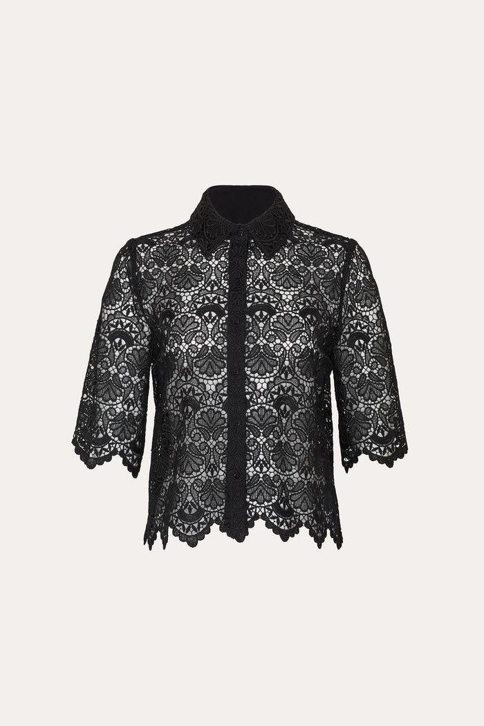 elie tahari Jackie Lace Shirt BLACK