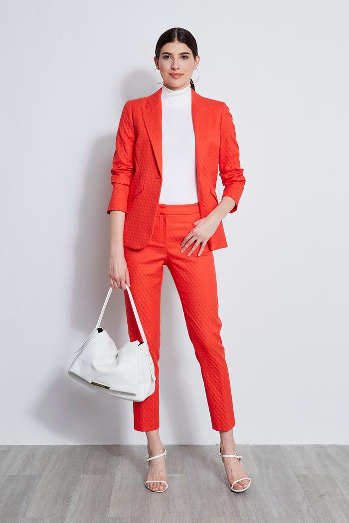 Elie Tahari Jacquard Stretch Panel Blazer TOMATO
