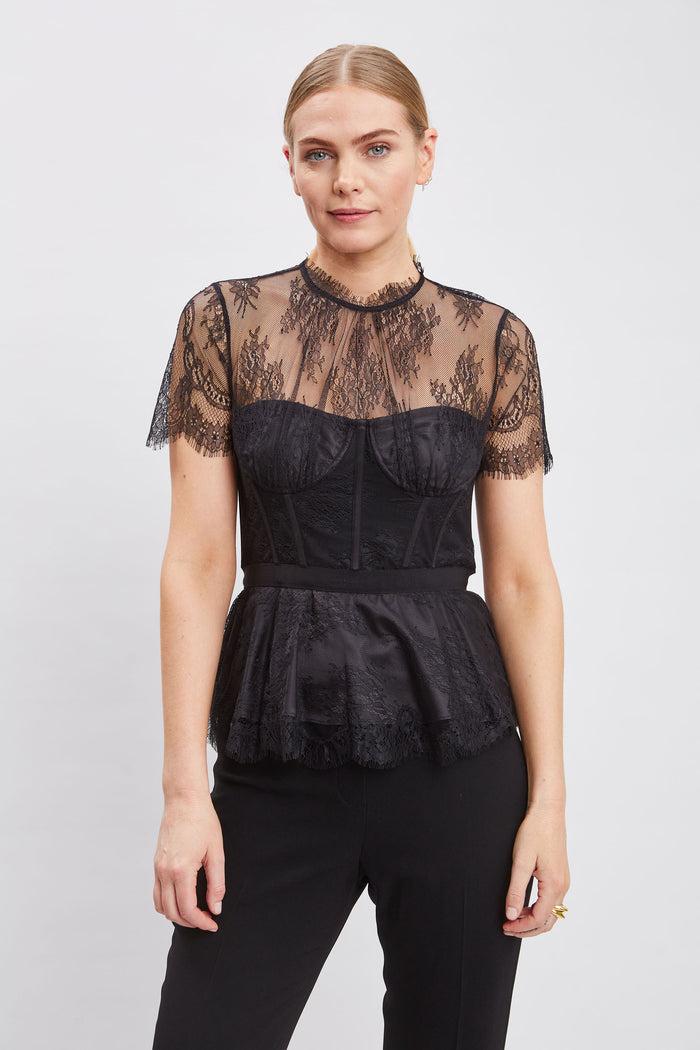 elie tahari Lace Corset Top BLACK