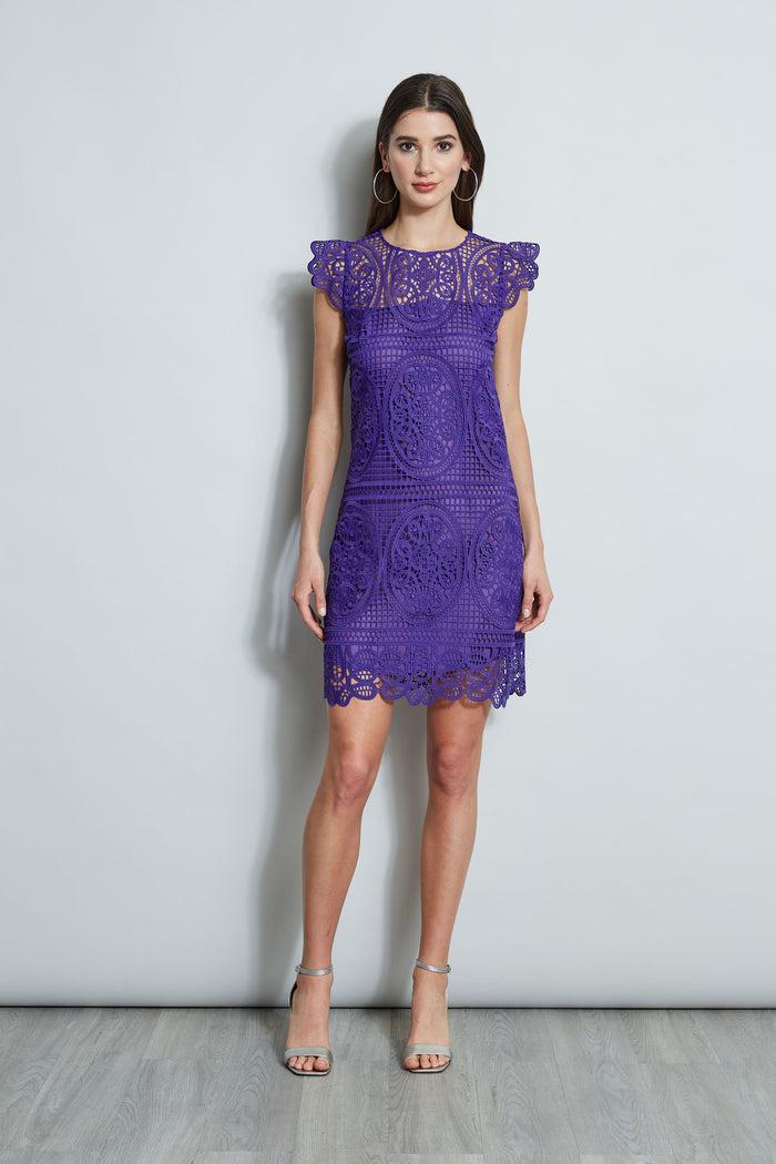 elie tahari Lace Flutter Sleeve Dress PLUM