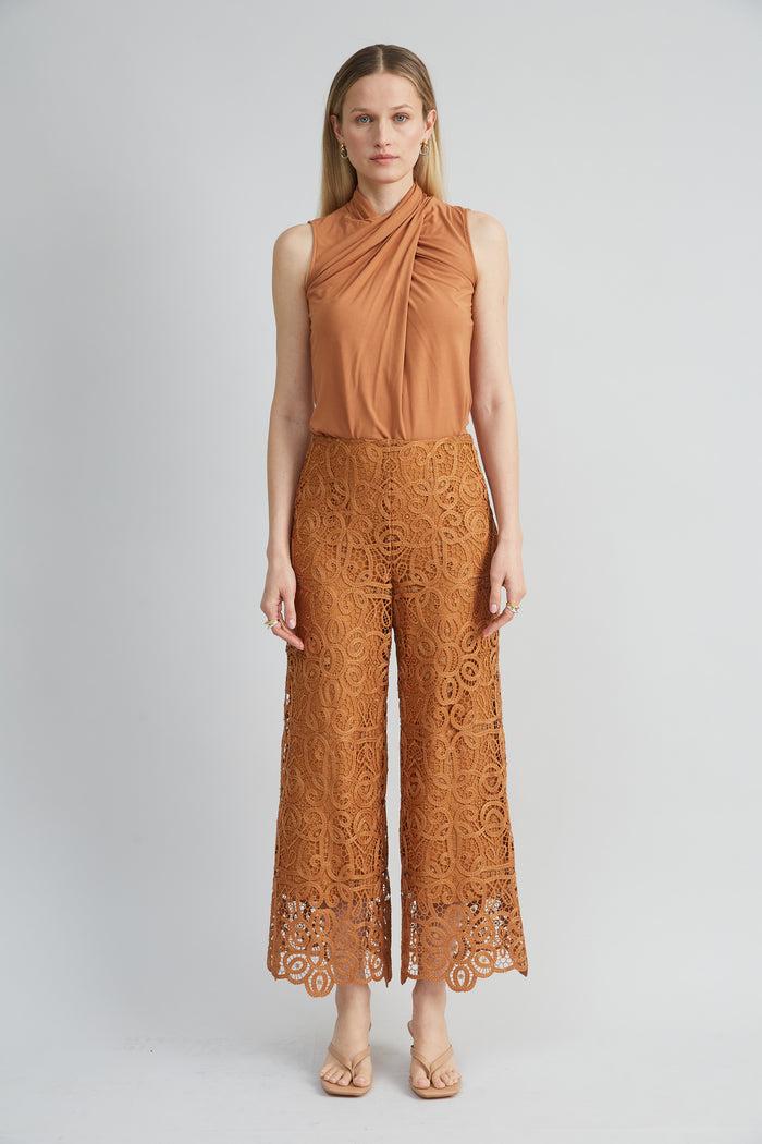 Elie Tahari Lace Palazzo Pant CARAMEL