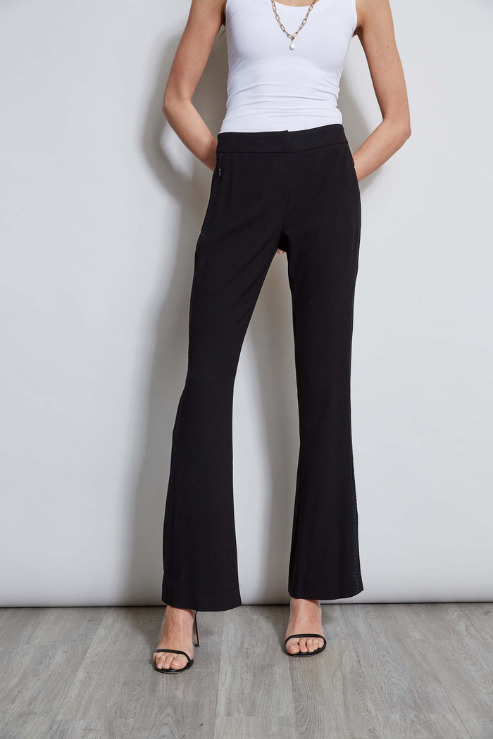 elie tahari Lace Trim Fit & Flare Pant BLACK