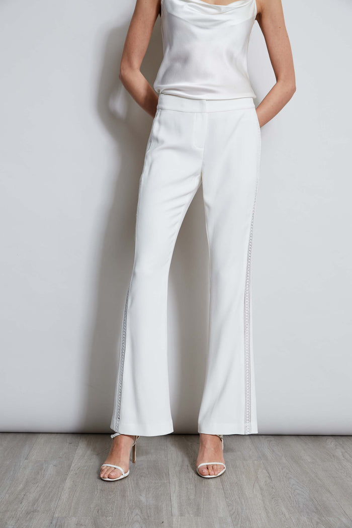 elie tahari Lace Trim Fit & Flare Pant FOAM