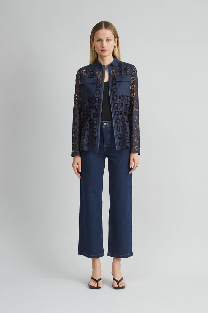 Elie Tahari Lace Utility Jacket INDIGO