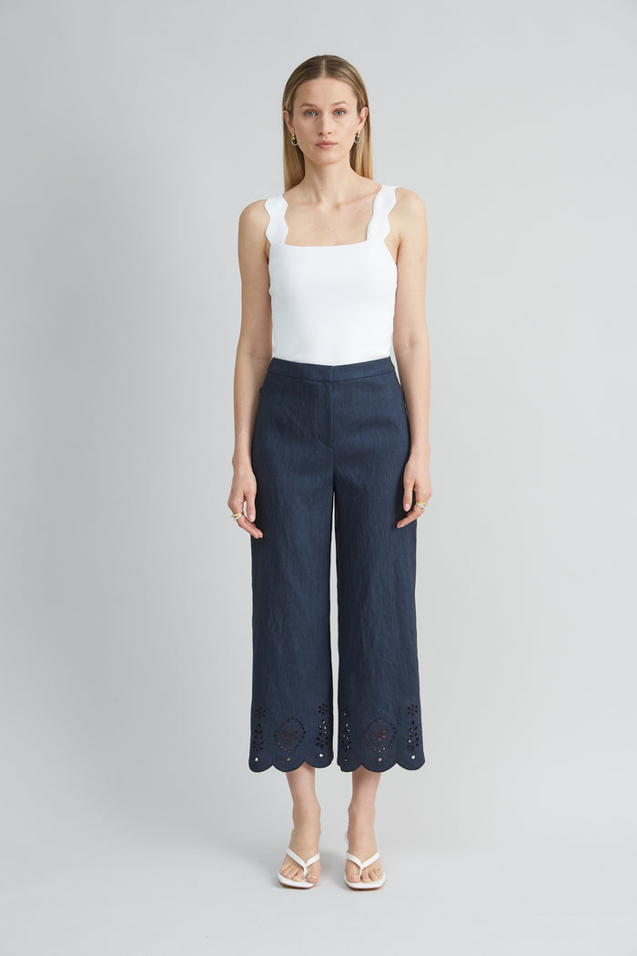 Elie Tahari Linen Scallop Hem Pant STARGAZER