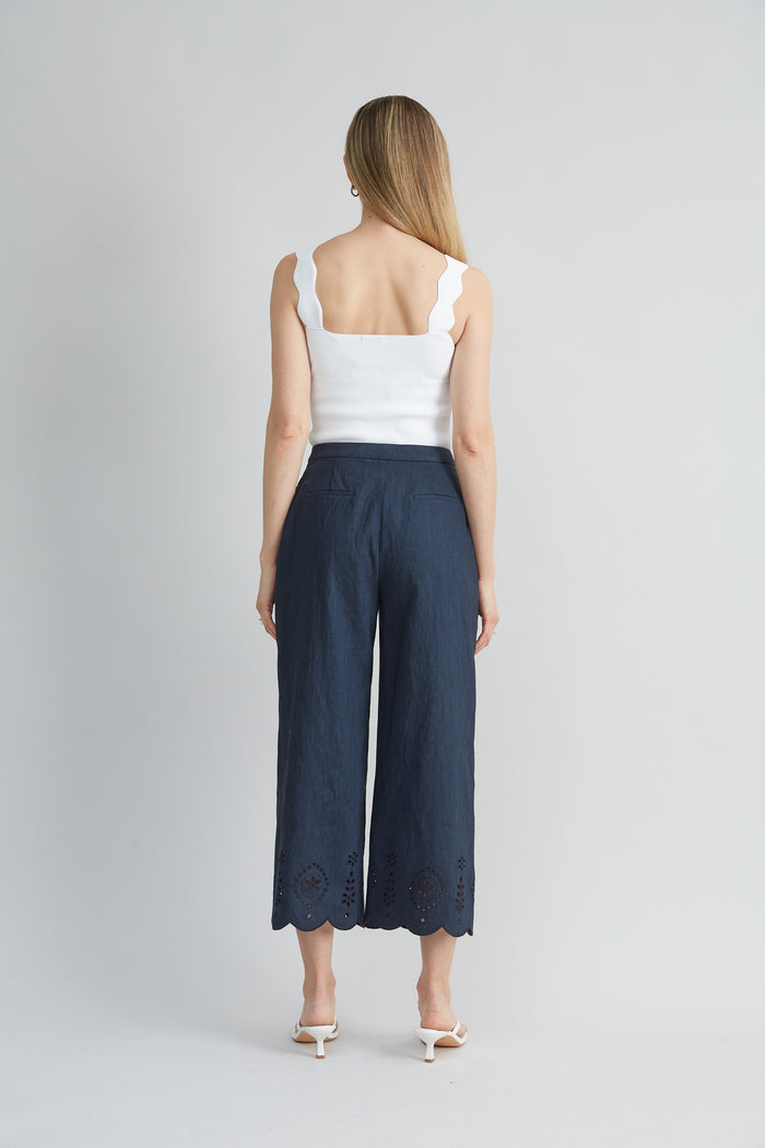 Elie Tahari Linen Scallop Hem Pant STARGAZER