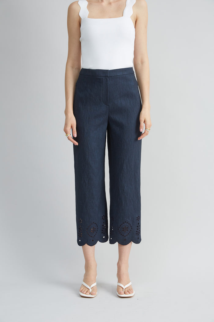 elie tahari Linen Scallop Hem Pant STARGAZER