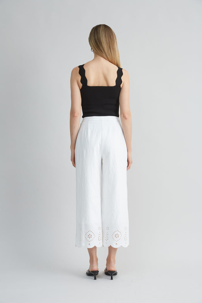 Elie Tahari Linen Scallop Hem Pant WHITE