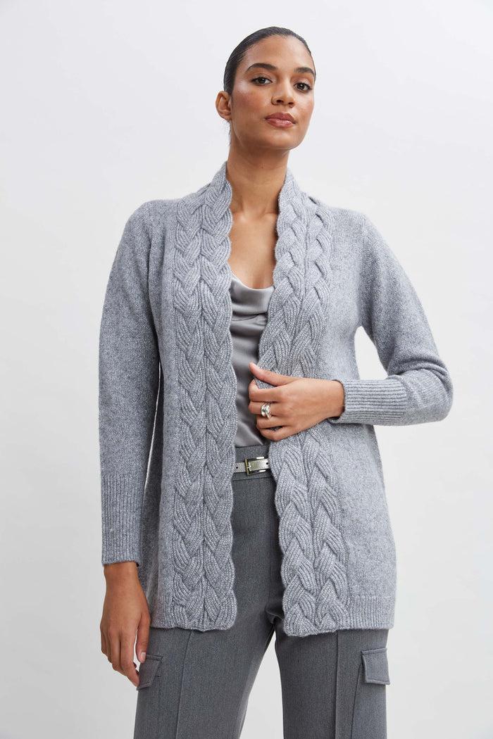 elie tahari Metallic Cable Cardigan GREY-SILVER