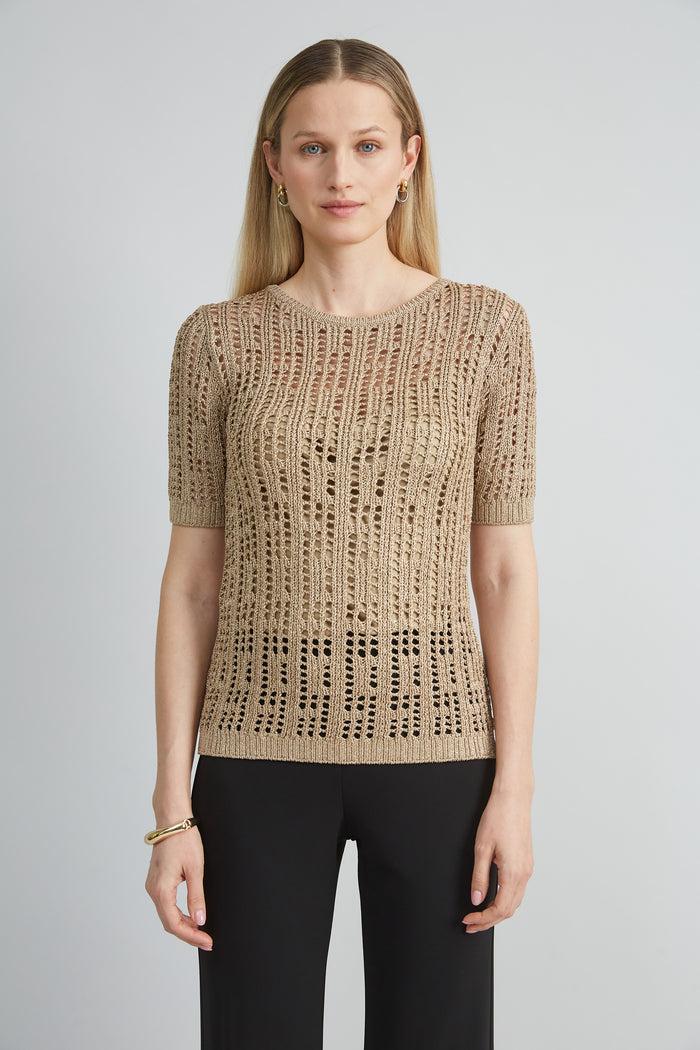 Elie Tahari Metallic Crochet Sweater ANTIQUE GOLD