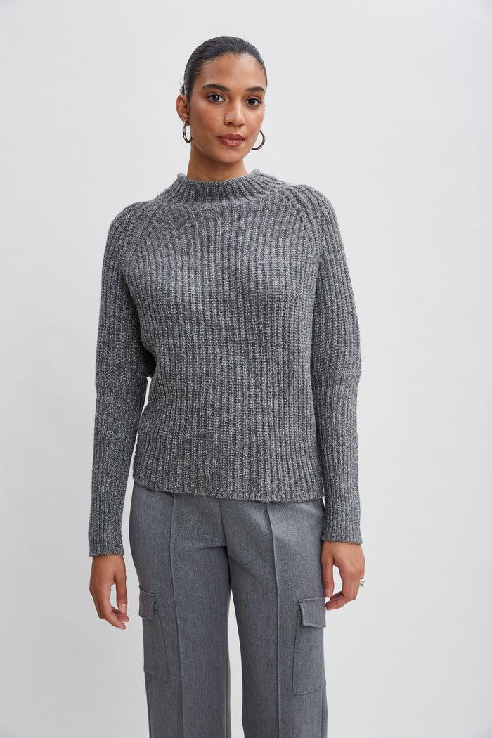 elie tahari Metallic Mock Neck Sweater GREY-SILVER