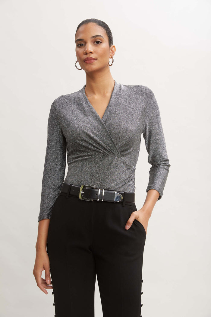 elie tahari Metallic Ruched Knit GUNMETAL