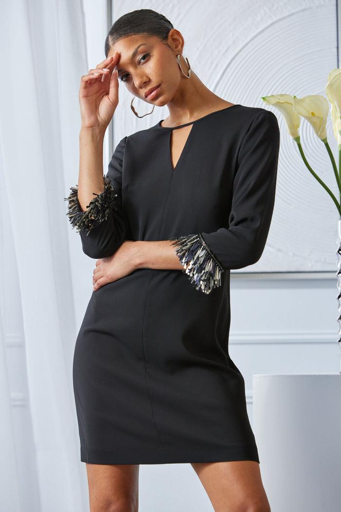 Elie Tahari Metallic Shift Dress BLACK