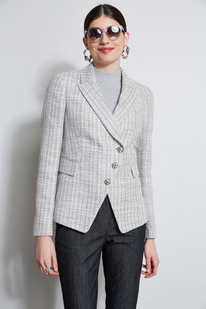 elie tahari Metallic Tweed 3 Button Blazer MULTI