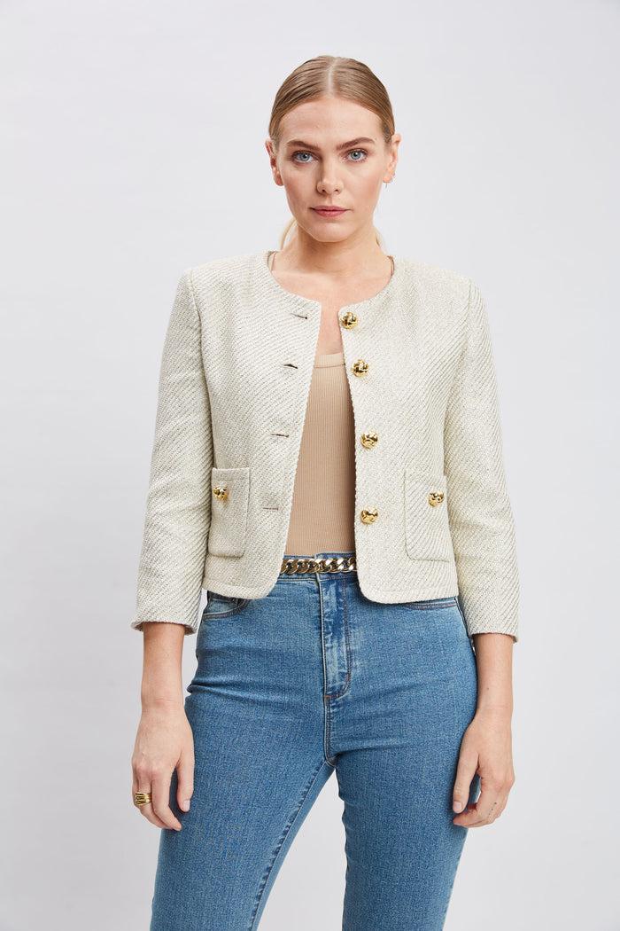 elie tahari Metallic Tweed Pocket Jacket MULTI