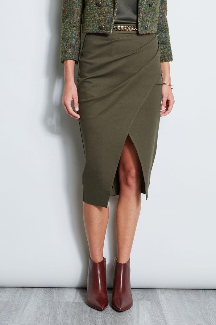 elie tahari Midi Knit Wrap Skirt OLIVE