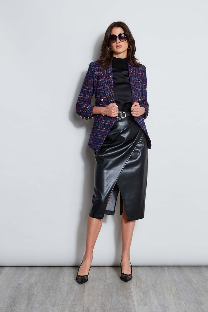 Elie Tahari Midi Vegan Leather Wrap Skirt NOIR